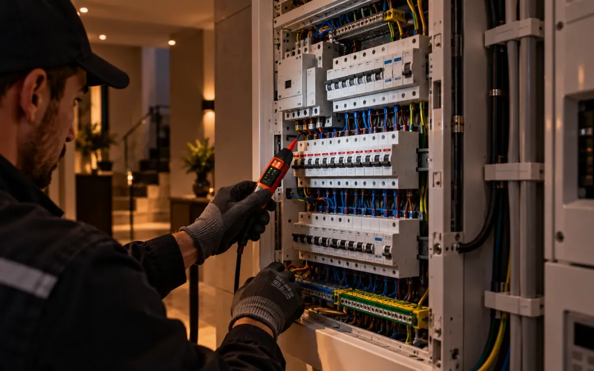 Électricien vérifiant un tableau électrique